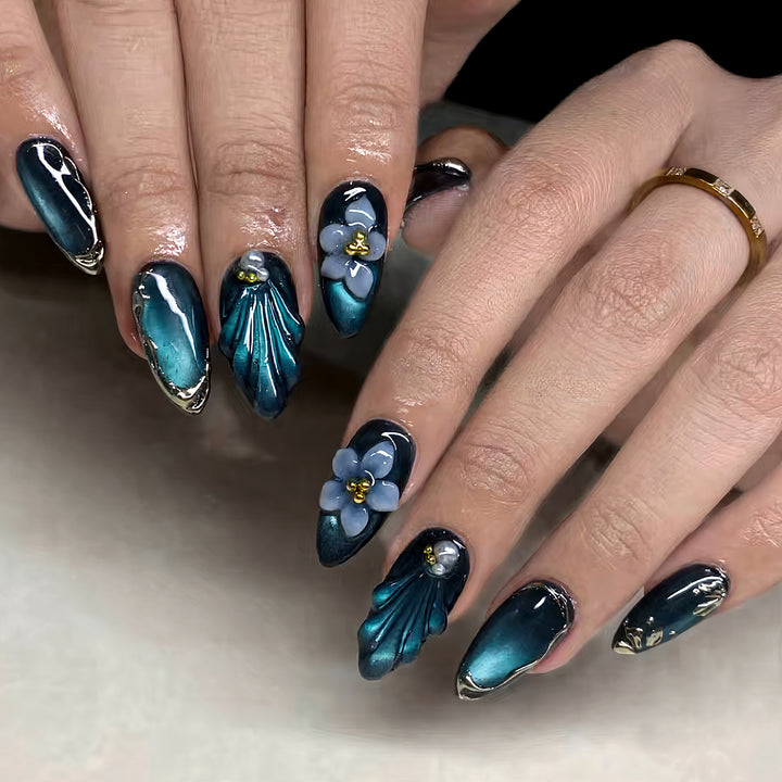 Artistic Floral and Gel Press-On Nail Art Kalsten