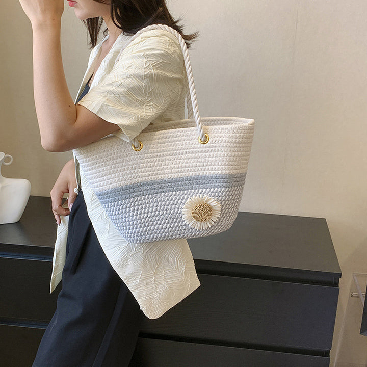 Handcrafted Floral Detail Straw Tote Bag Kalsten