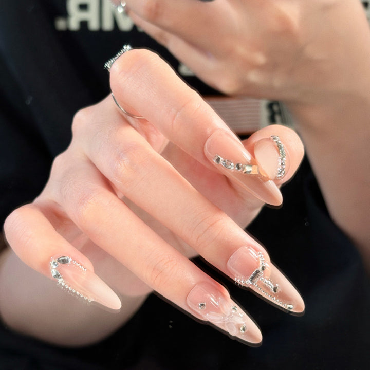 Elegant Stiletto Press-On Nail Art Set with Crystal Accents Kalsten