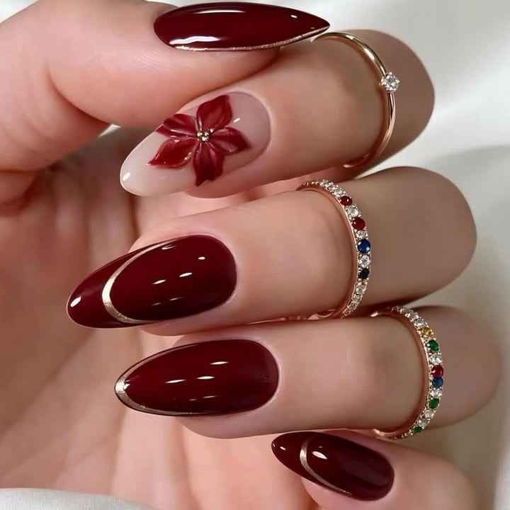 Elegant Floral Accent Stiletto Nail Art Extensions Kalsten