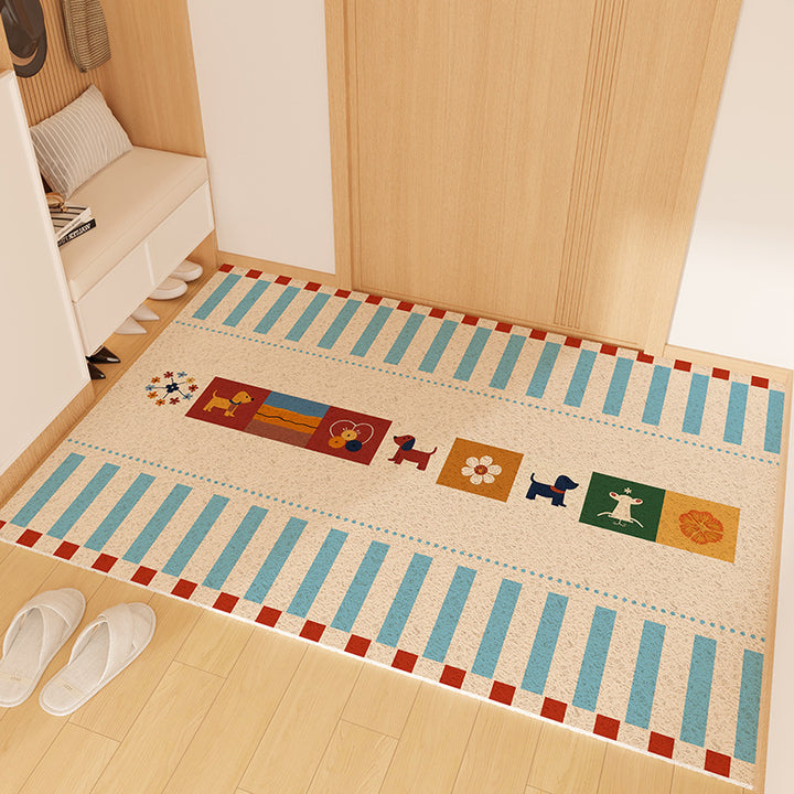 Playful Striped Dog Print Welcome Mat Kalsten