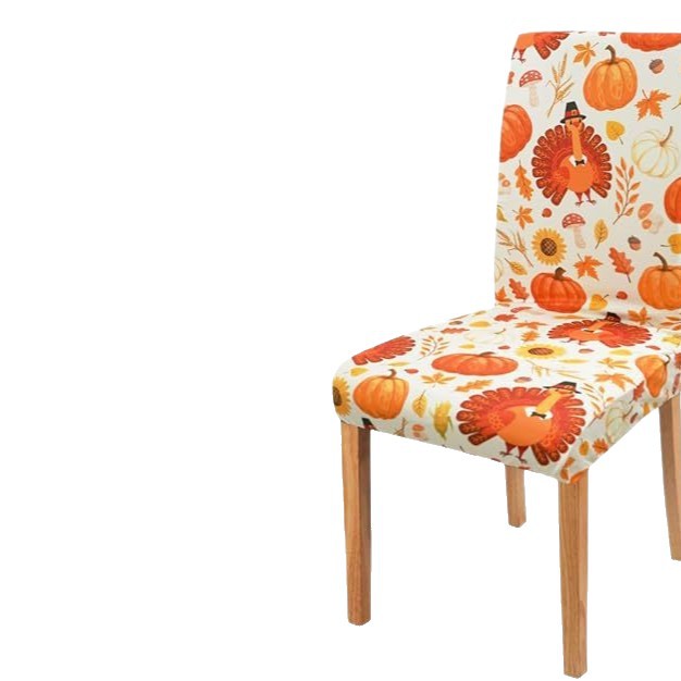 Stretch chair cover with autumn pumpkin and leaf motif