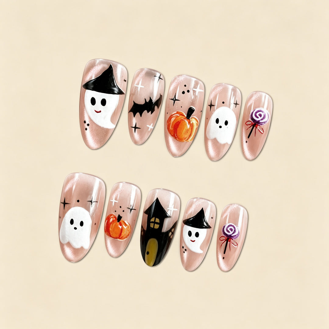 Artificial nail set with cheerful Halloween motif and artistic designs Kalsten