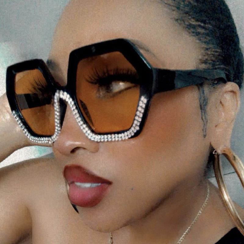 Women's extravagant sunglasses with hexagonal frame and rhinestone accents Kalsten
