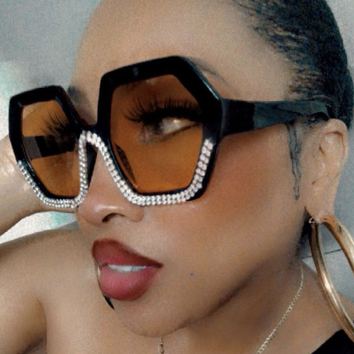 Women's extravagant sunglasses with hexagonal frame and rhinestone accents Kalsten