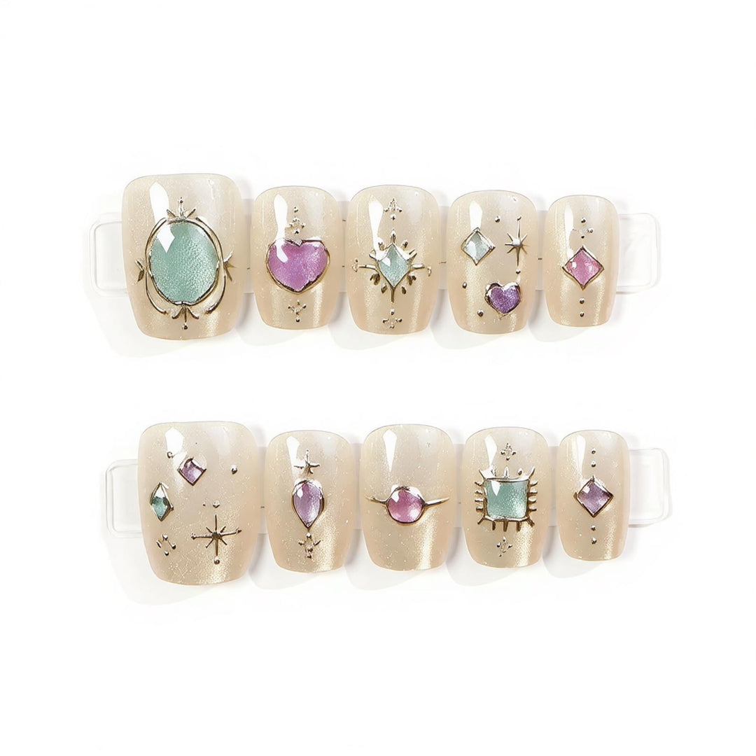 Decorative Press-On Nail Art Set with Gemstone Accents Kalsten