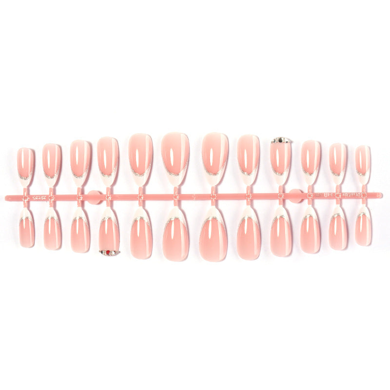 Elegant Press-On Nail Set with Glittering Silver Edges Kalsten