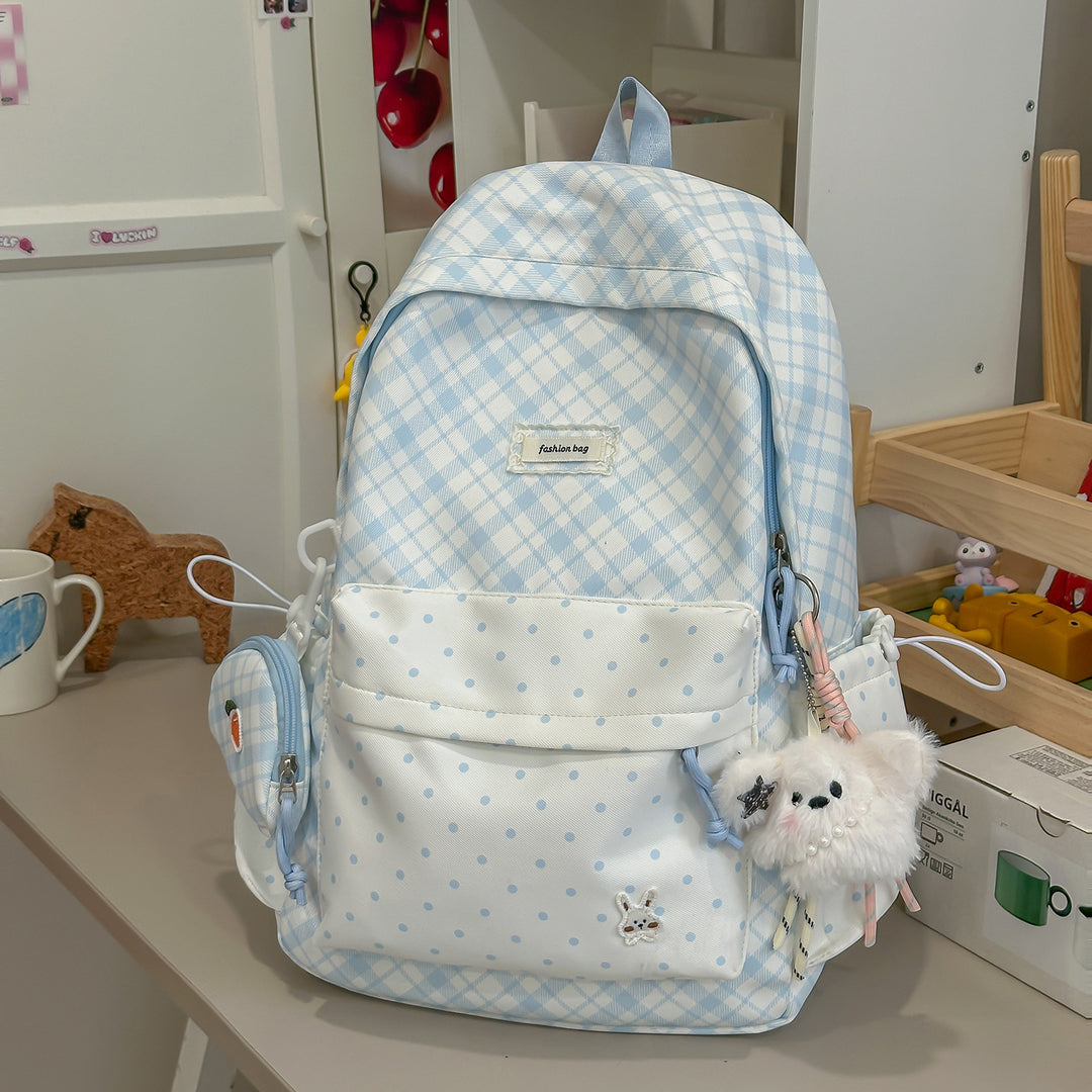 Stylish Plaid Backpack with Fun Decorative Accents Kalsten