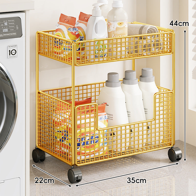 Compact Triple-Tier Wire Mesh Rolling Utility Cart with Locking Casters
