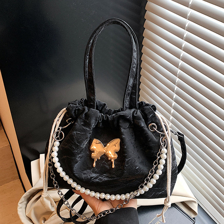 Elegant Pearl-Accented Mini Drawstring Handbag