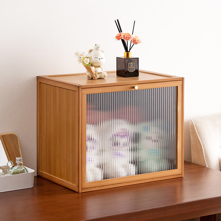 Storage cabinet with transparent doors and stylish bamboo design Kalsten