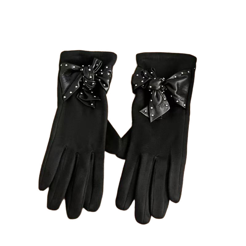 Elegant Bow-Embellished Touchscreen Gloves Kalsten