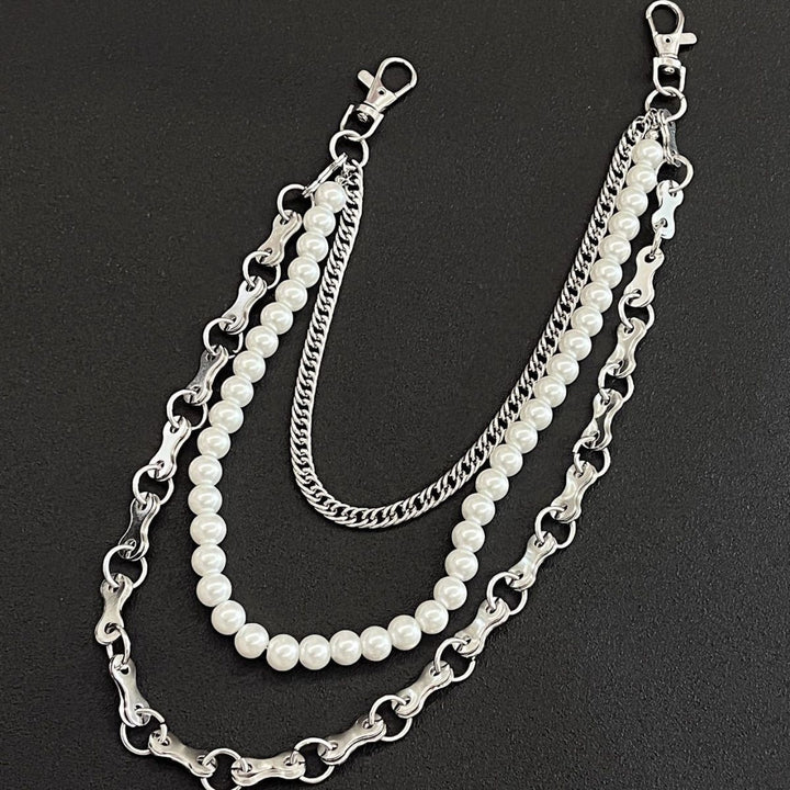 Fashionable chain bracelet with pearls and metal links Kalsten