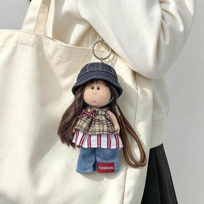 Hooded Doll Bag Charm Keychain with Denim Outfit & Loop Strap Kalsten