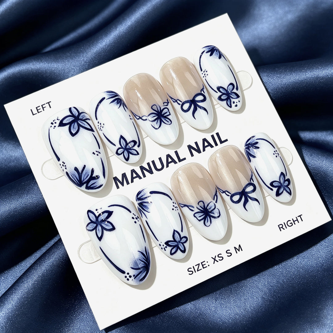 Manual Floral-Designed Press-On Nail Set