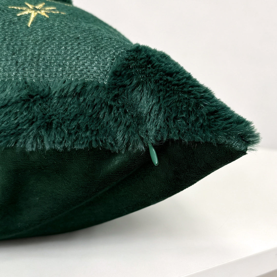 Luxury Embroidered Velvet Holiday Throw Pillow with Faux-Fur Fringe