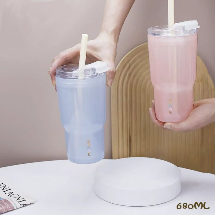 Ladies insulated drinking cup with flexible lid and silicone-coated straw Kalsten