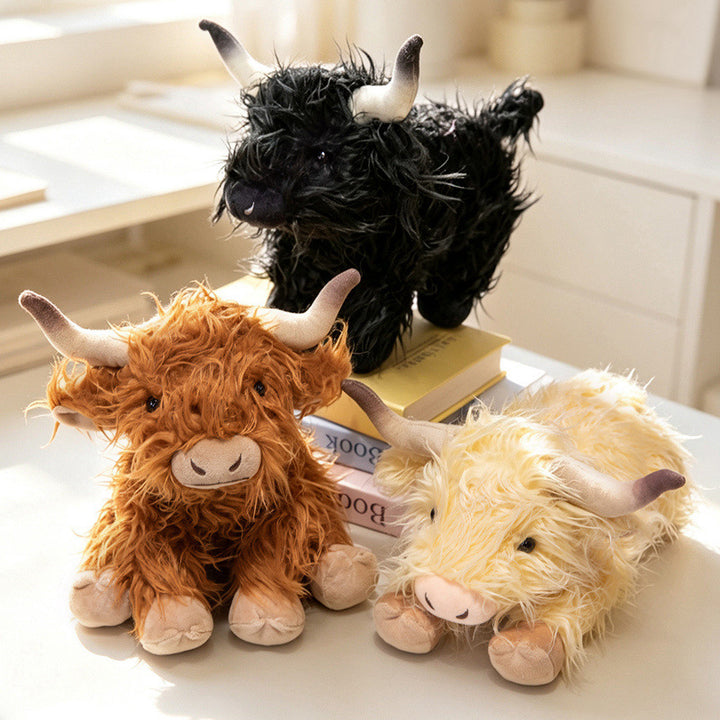 Plush Highland Calf Collectible Soft Toy with Curly Faux-Fur and Poseable Horns Kalsten