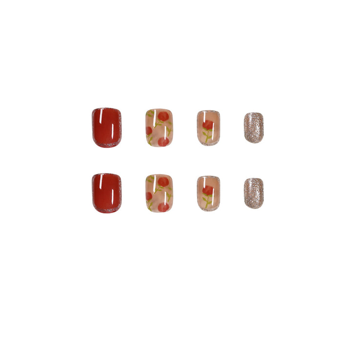 Artful nail art with natural gradient and floral accents Kalsten