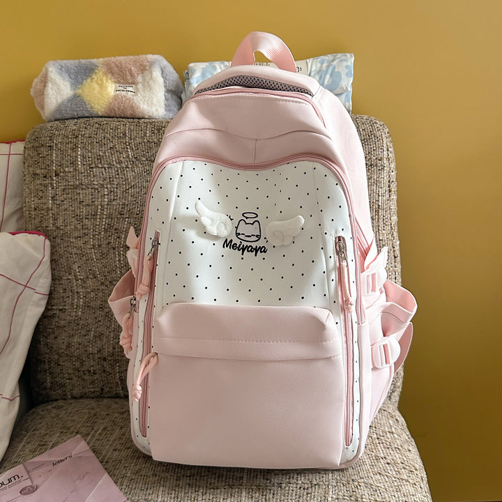 Stylish Dot-Printed Backpack with Decorative Accents Kalsten