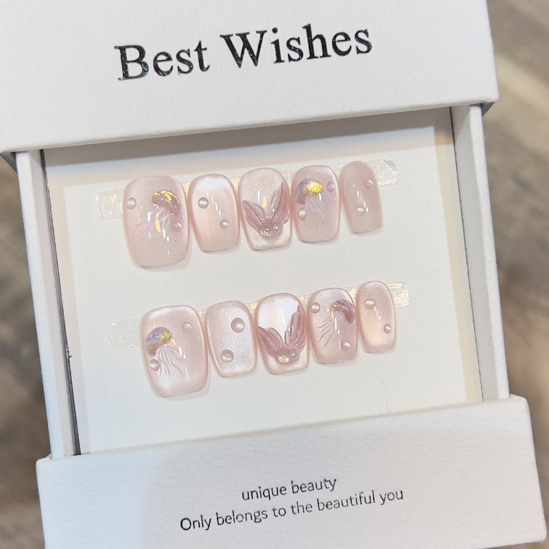 Elegant Press-On Nail Art Set with 3D Flourish Design Kalsten