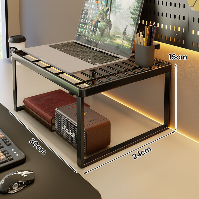 Ventilated Metal Desk Riser Shelf with Open Grid Surface and Under-Storage