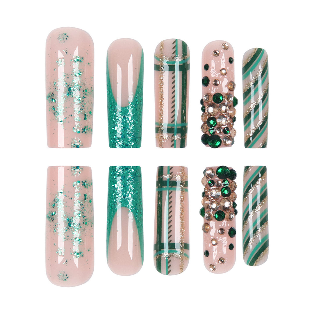 Artistic Press-On Nails Set with Glamorous Floral Accents Kalsten