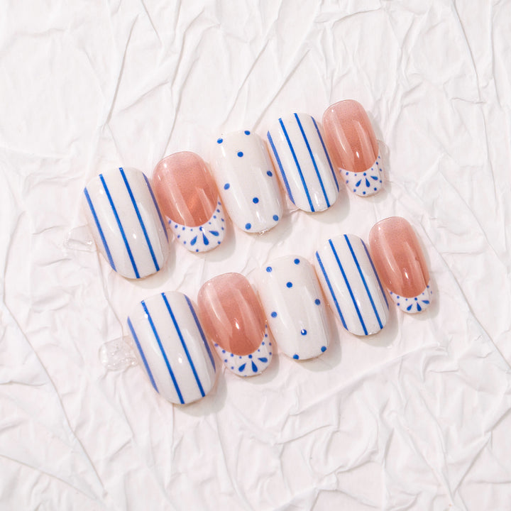 Elegant Artistic Press-On Nail Set with Geometric Patterns Kalsten