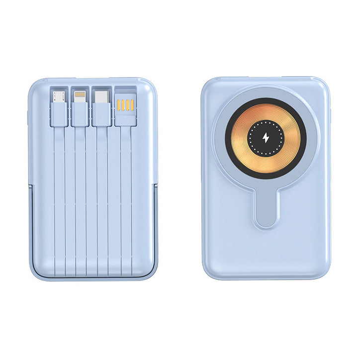 Compact power bank with integrated charging cable and wireless charging function Kalsten