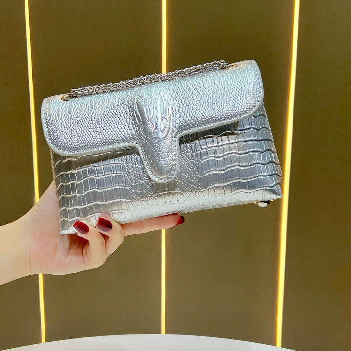 Elegant Crocodile-Effect Clutch Bag