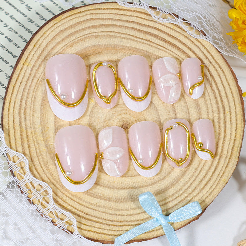 Elegant artificial nail set with romantic floral decorations Kalsten