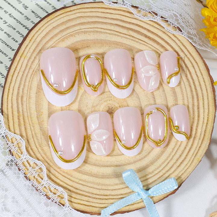 Elegant artificial nail set with romantic floral decorations Kalsten