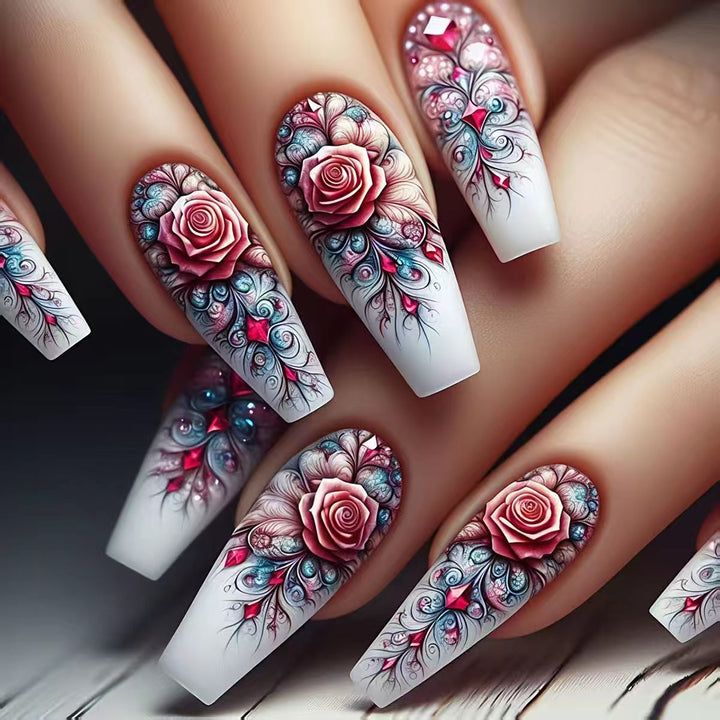 Artistic Floral Acrylic Nail Art Kalsten