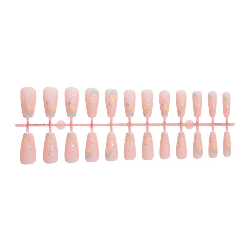 Artistic Press-On Nail Set with Colorful Wave Patterns kalsten