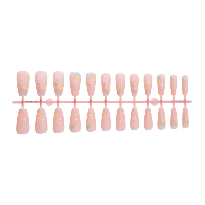 Artistic Press-On Nail Set with Colorful Wave Patterns kalsten