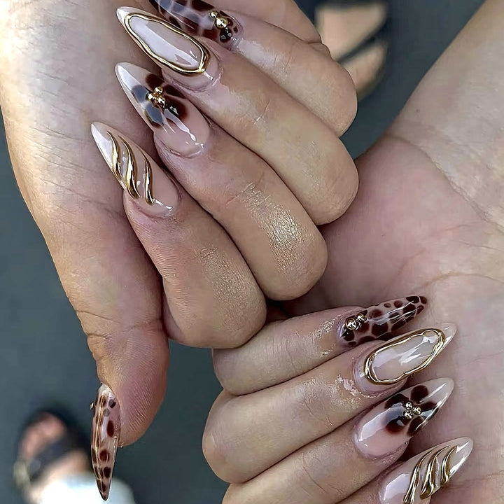Artistic Press-On Nail Set with Floral and Leopard Accent Kalsten
