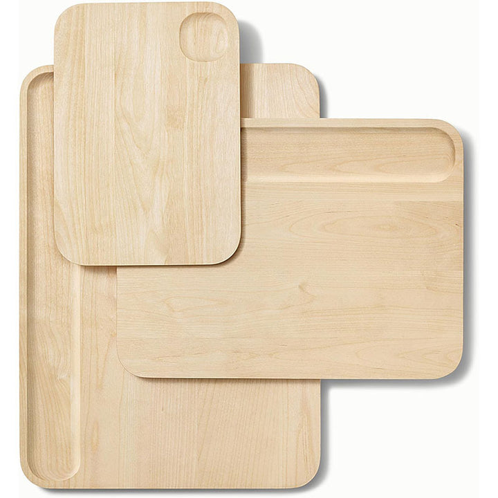 Three Piece Solid Maple Cutting Board Set With Integrated Juice Grooves Reversible Knife-Friendly Surfaces And Space-Saving Vertical Stand
