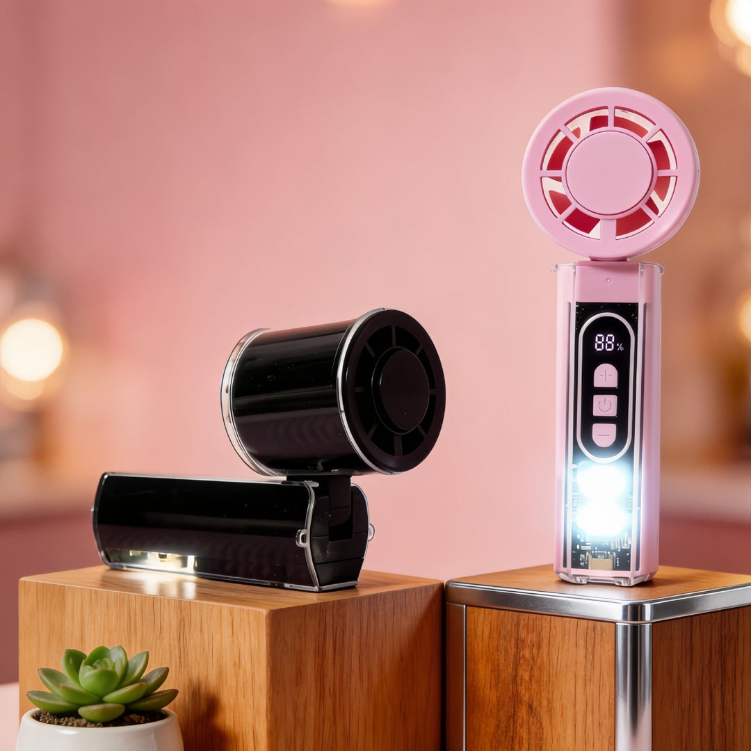 Women Portable Mini Fan with Digital Display and LED Lighting Kalsten