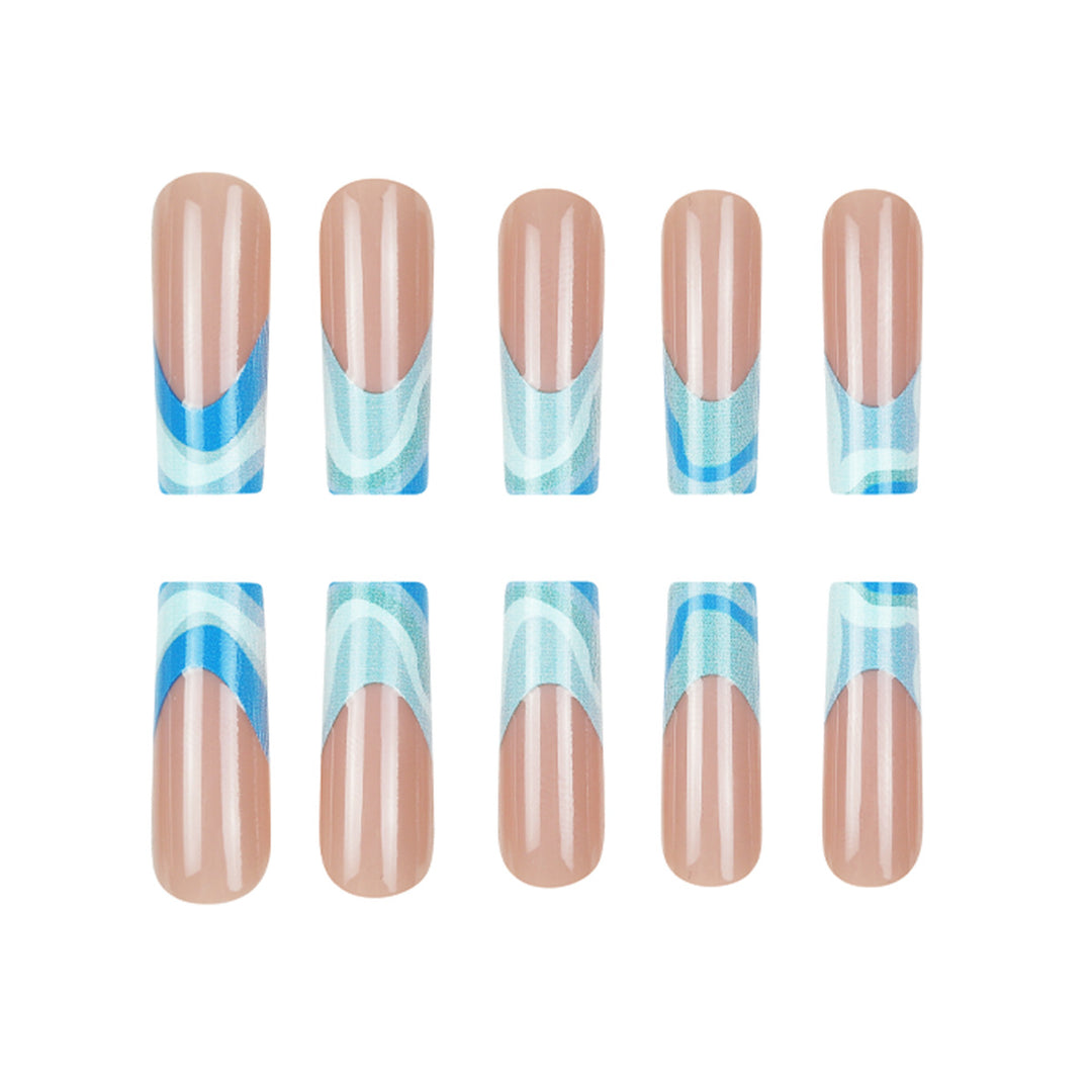Artistic Long Press-On Nails with Wave Design Kalsten