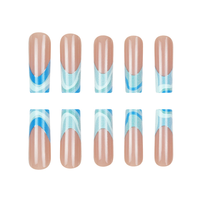 Artistic Long Press-On Nails with Wave Design Kalsten
