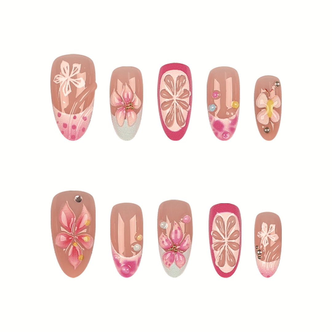 Floral Embellished Press-On Nail Tips