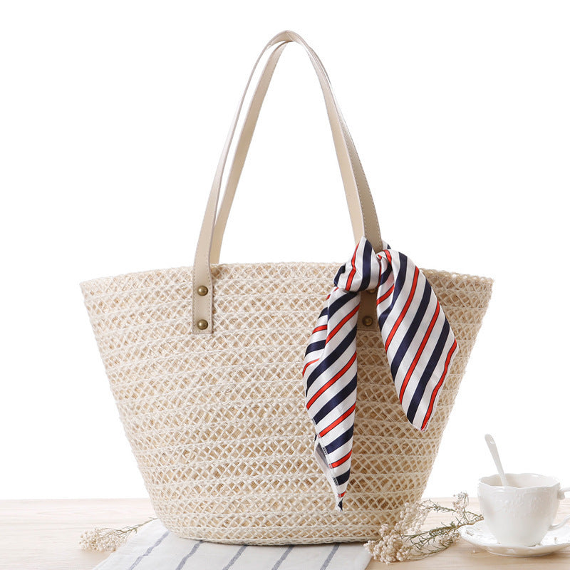 Woven Material Beach Bag with Elegant Bow Decoration Kalsten