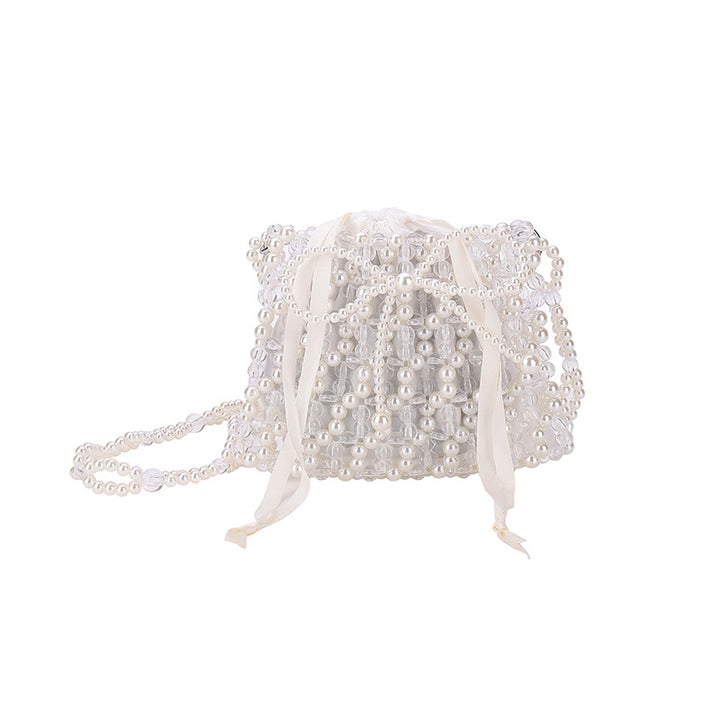 Pearl-Embellished Drawstring Evening Handbag