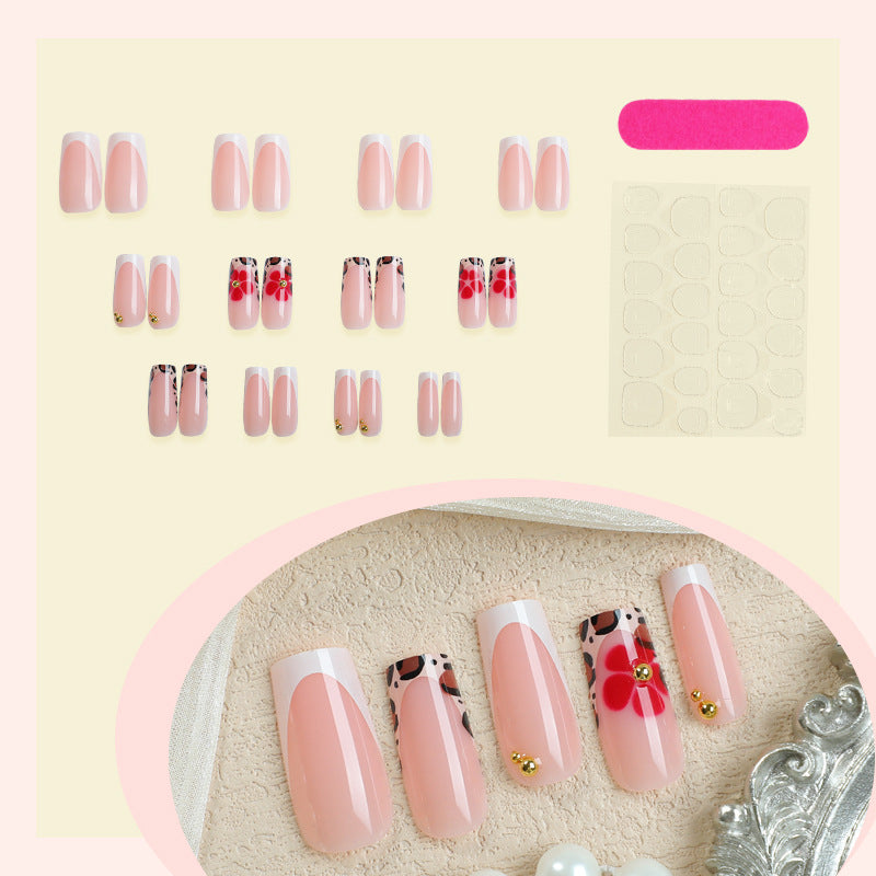 Acrylic Nail Set with Modern Floral and Leopard Designs Kalsten