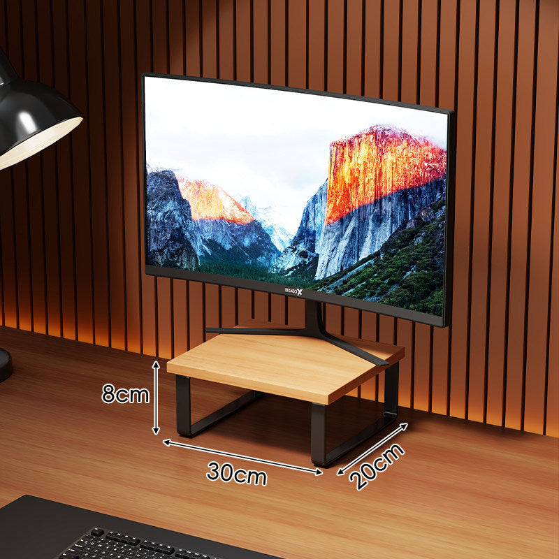 Compact Wooden Monitor Riser with Metal Frame and Under-Shelf Storage