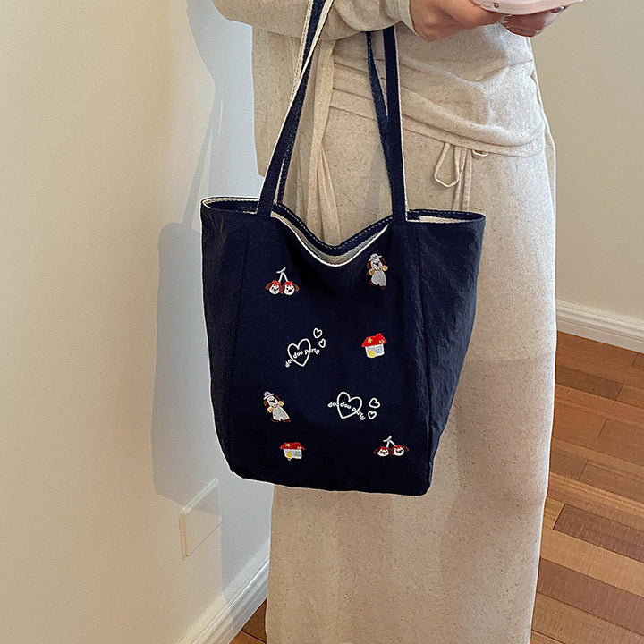 Artistic Dog Embroidered Tote Bag