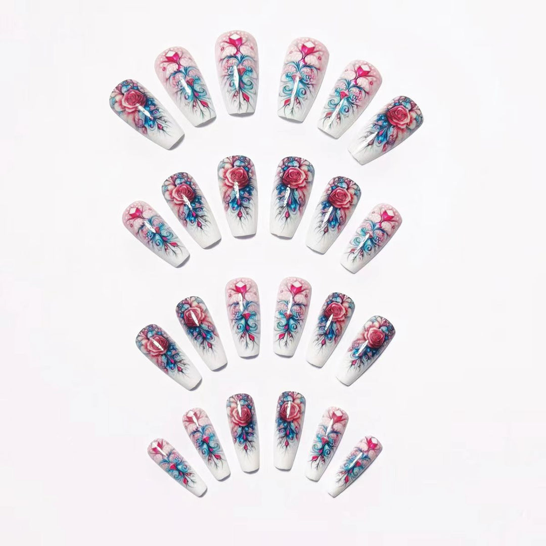 Artistic Floral Acrylic Nail Art Kalsten