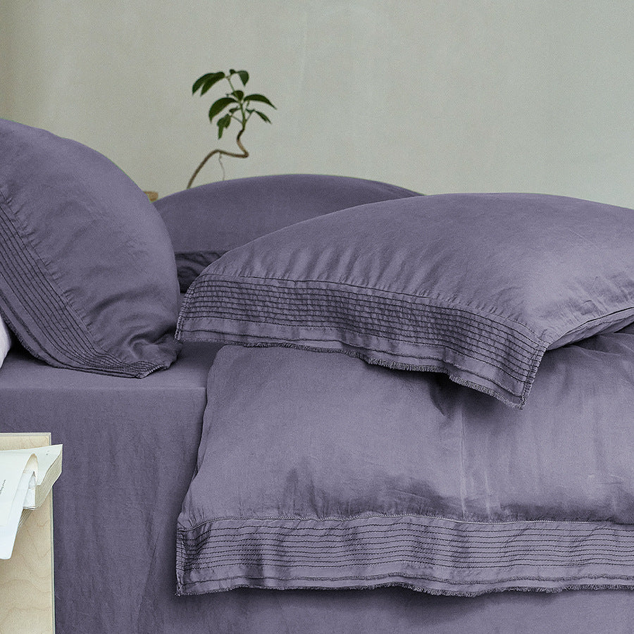 Linen duvet cover set with subtle fringed edge and stonewashed look