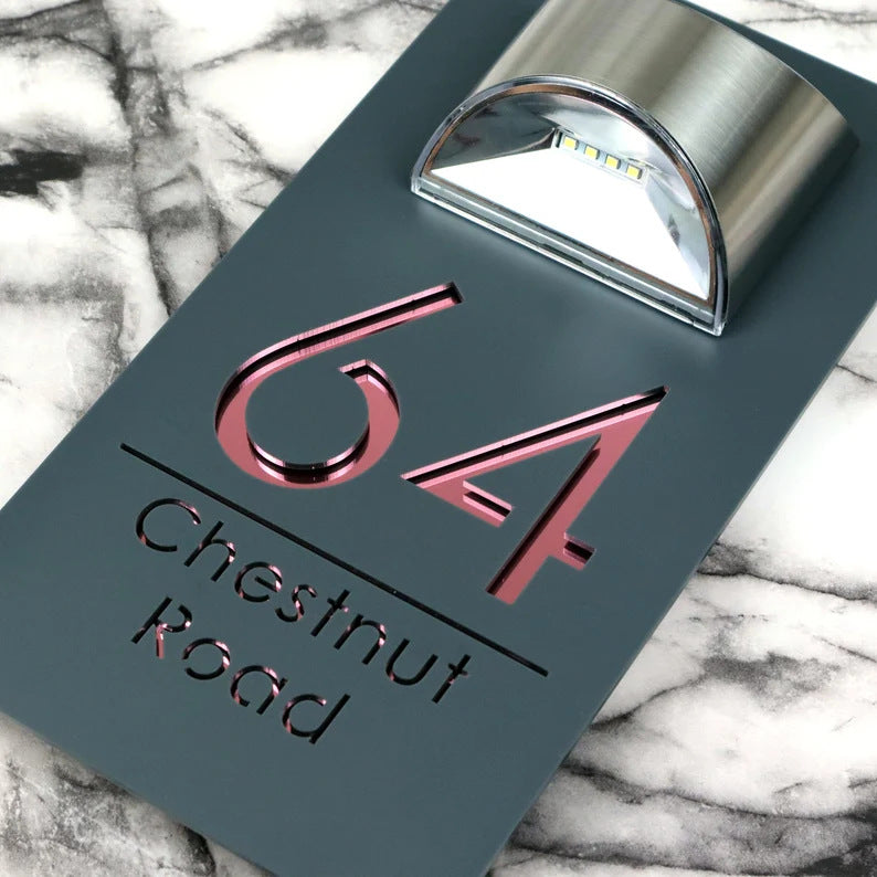 Modern Illuminated Stainless Steel Address Plaque With Integrated Led Pathway Light