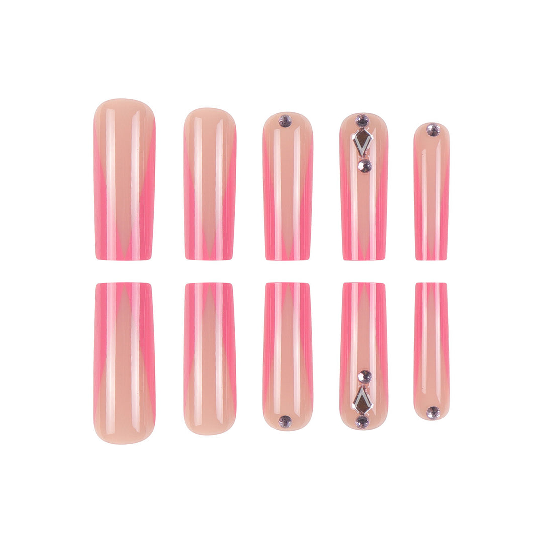 Long Stiletto Press-On Nails with Rhinestone and Glossy Finish Kalsten